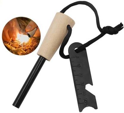 Vedara ™Wooden Handle Fire Starter Camping Spark Lighter Survival Tool Magnesium Fire Starter Striker Included