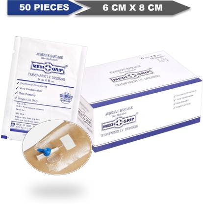 Medigrip Transparent I.V. Cannula Fixator Dressing 6 cm x 8 cm (50 Pieces) (With Pad) Films Medical Dressing