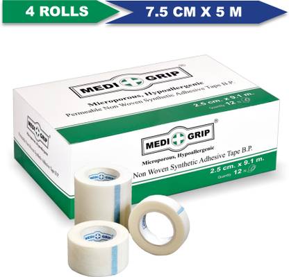 Medigrip Non Woven Paper Tape 7.5 cm x 5 m (Pack of 4) White First Aid Tape