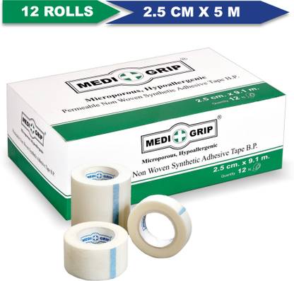 Medigrip Non Woven Microporous Paper Tape 2.5 cm x 5 m (Pack of 12) White First Aid Tape