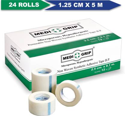 Medigrip Non Woven Microporous Paper Tape 1.25 cm x 5 m (Pack of 24) White First Aid Tape