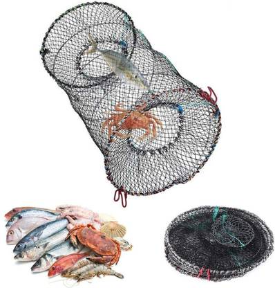 Fancyku Foldable Fishing Net Fishing Basket Sturdy Nylon Mesh Folding Fishing Net Fishing Net