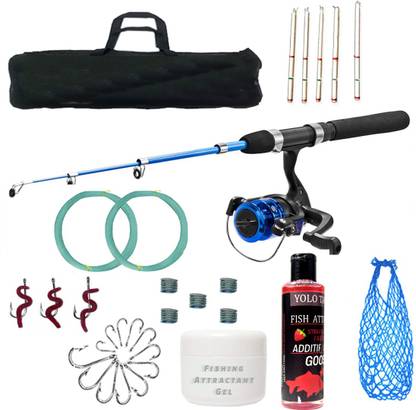 Yolo Tackles Fishing Rod, Reel, Strawberry Scent Fish Bait, Travelling Bag (6 Feet) Combo Multicolor Fishing Rod