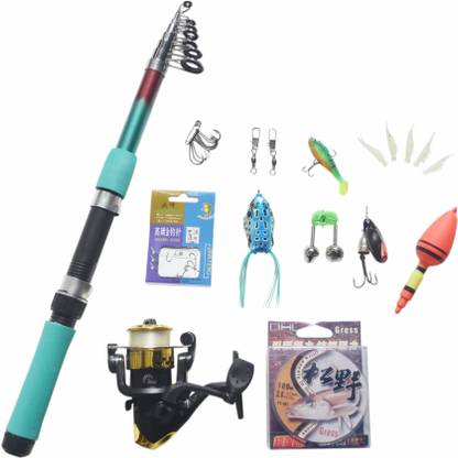PANCHSHREE Fishing Rod Reel Combo Full Kit with Hooks Soft 240 Telescopic Fishing Rod Spinning 200 Set Multicolor Fishing Rod