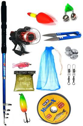 Brighht Fishing Rod Set with fish carry net line float swivel sinker weight Lure Fish 2.1mini Multicolor Fishing Rod