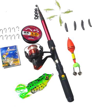 Abirs 7 ftTelescopic Fishing Pole Complet Set with frog lure hkl Red Fishing Rod
