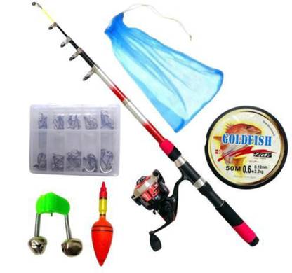 Fishing rod Fishing Rod and reel set full set combo with net set 2.1 mtr Twin red set Multicolor, Red Fishing Rod