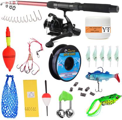 Yolo Tackles Fishing Rod,Reel, Float,Line Lure,Frog, Fish, Gel, Hooks, Combo Kit Multicolor Fishing Rod
