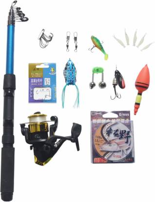 PANCHSHREE Fishing Rod Reel Combo Full Kit with Hooks Soft .1m Telescopic Fishing Rod Spinning 200 Set Multicolor Fishing Rod