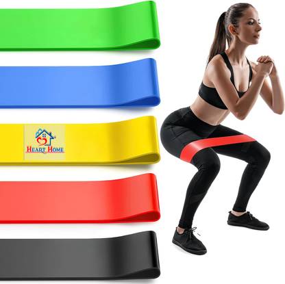 Heart Home Round Elastic Exercise Belt for Gym|Workout Belt for Legs & Hands|Set of 5|Multi Fitness Band