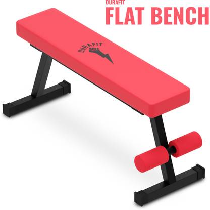Durafit Simple Flat Bench SB01 Max User Weight 150 Kgs- Red Flat Fitness Bench
