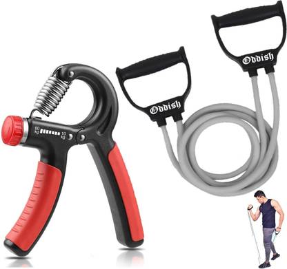 Oddish Adjustable Hand Gripper 10–60 kg & Resistance Tube Combo for Home Workout Hand Grip/Fitness Grip