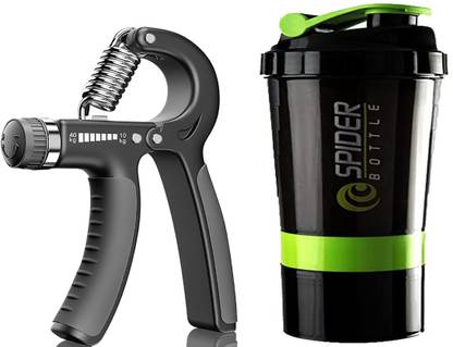 FlexForce Combo Of 500ml Gym Shaker With Hand Exerciser Gripper 10 to 40kg Hand Grip/Fitness Grip