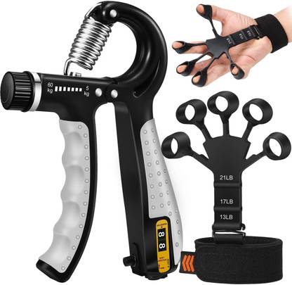 fitsio Combo of Finger Exerciser,5KG to 60KG Weight Adjustable and Finger Strength Hand Grip/Fitness Grip