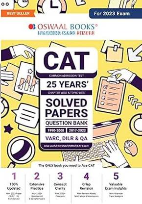 Oswaal CAT 25 Years' Chapter-wise and Topic-wise Solved Papers Question Bank 1990-2008, 2017-2023 VARC, DILR & QA (For 2024 Exam)