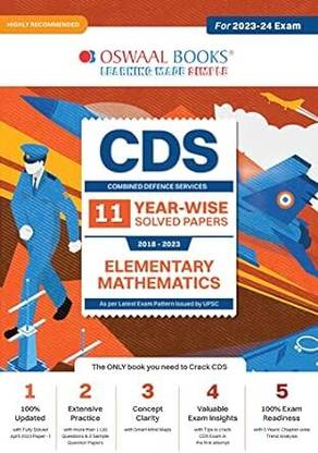 Oswaal CDS Combined Defence Services Yearwise (2018-2023) 11 Solved Papers Elementry Mathematics (For 2023-24 Exam)