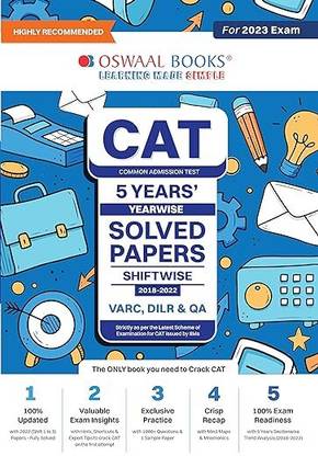 Oswaal CAT Common Admission Test 5 Years' Yearwise Solved Papers Shiftwise 2018-2022 VARC, DILR & QA (For 2023 Exam)