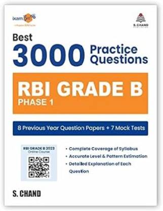 Best 3000 Practice Questions RBI Grade B Officer's Phase 1 Exam Book 2023 | 8 Previous Year Question Paper (PYQ) + 7 Mock Tests | Solved Paper | Online Exam | RBI Competitive Exams Books By S. Chand's