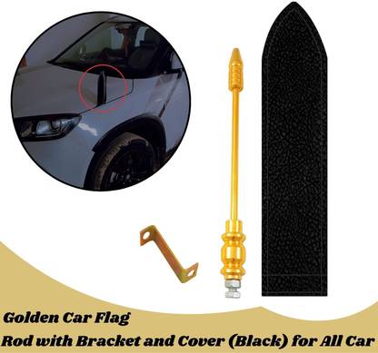 ENEMYT Golden Car Flag Rod with Bracket and Cover for All Car Models Windsock Car Window Flag