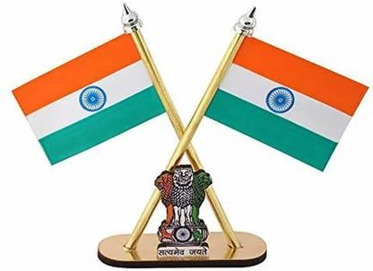 RONAK Hindustan Tiranga National Indian Flag Double Sided Cross Design Stand Double Sided Wind Outdoor Flag