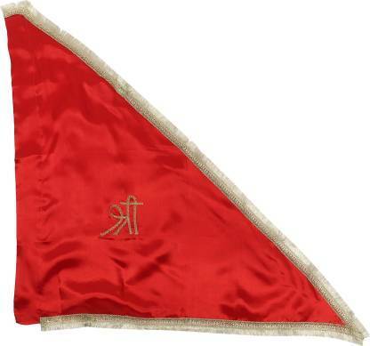 shrikavi Red Shree Jhanda Religious flag Triangle Golden Border 110cm Triangle Outdoor Flag