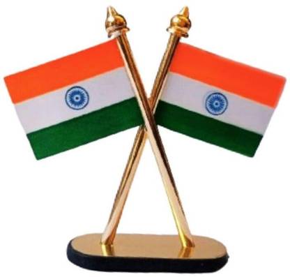 Rudra Indian Flag Cross Design Double Sided Dashboard showpiece Stand Rectangle Outdoor Flag