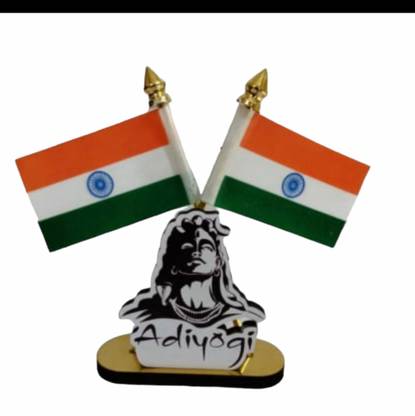 He and She SHOPPING Indian Flag with Adiyogi Emblem For Car Dashboards Rectangle Table Miniature Flag