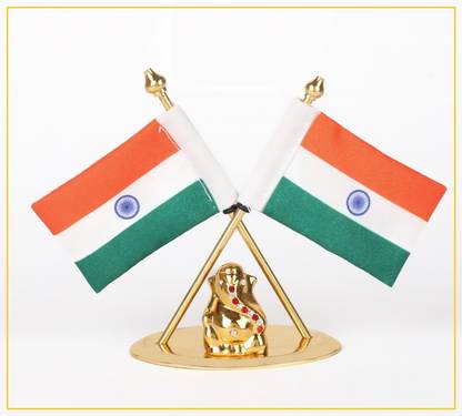 J S K CREATIVE Flag Cross Design with Indian Symbol Stand for Car Dashboard Double Sided Wind Car Dashboard Flag