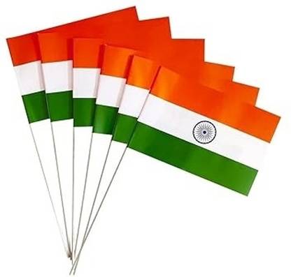 Prime Small Size India Hand Waving Flag/Indian Tiranga Flags with Stick (Set of 6) Rectangle Hand Flag