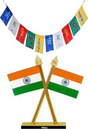VOILA Indian Cross Design Flags with Polyester Tibetan Flag Double Sided Wind Car Dashboard Flag