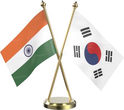 The Flag Company India and South Korea Table Flag With Brass Base And Brass Pole Rectangle Table Miniature Flag