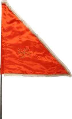 DOKCHAN Handmade Orannge Jai Shree Ram Satan Silk Flag With Gota Kiran Golden Border Triangle Outdoor Flag