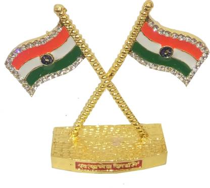 salvusappsolutions Premium Indian National Flag with Satyamev Jayate Symbol Gold Plated & Brass for Car Dashboard & Official Purpose Triangle Car Dashboard Flag