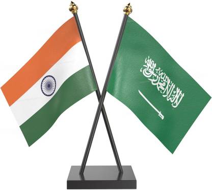 The Flag Company India Saudi Arabia Table Flag With Black Acrylic Base Rectangle Table Miniature Flag