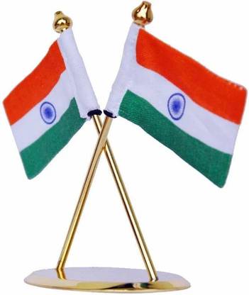 ZAHEPA Indian National Flag in Khadi for Car & Office Dashboard Decoration Double Sided Wind Table Miniature Flag