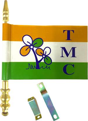Almoda Creations Premium Quality Trinamool Congress Party Car Bonnet Flag Rectangle Car Window Flag