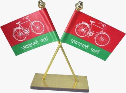 He and She SHOPPING Samajwadi Party Crossed Flag For Car Dashboard, Office Table Rectangle Car Dashboard Flag