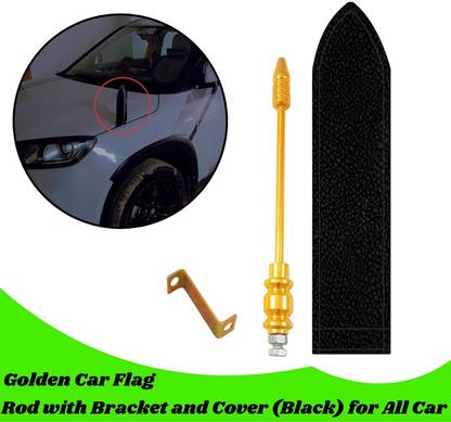 ENEMYT Golden Car Flag Rod with Bracket and Cover for All Car Models Windsock Car Window Flag