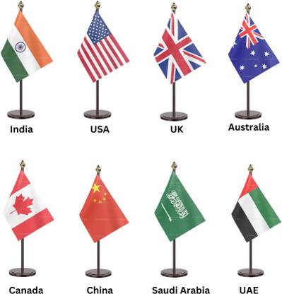 The Flag Company The Flag Company Set of 8 Countries Table Flags with Stands Rectangle Table Miniature Flag