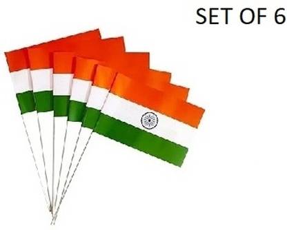 Kavin Small Size India Hand Waving Flag/Indian Flags for National Days (Set of 6) Rectangle Hand Flag