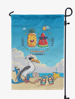 Printtoo Light Blue Hello Summer Beach Camping Flags for Campers Double Sided Rectangle Outdoor Flag