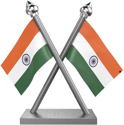 The Flag Company Indian Flag Car Dashboard - Stainless Steel Base & Pole Rectangle Car Dashboard Flag
