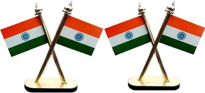DeskDock Indian Flags For Car Dashboard , For Office Table& Study Table (Pack of 2) Rectangle Car Dashboard Flag