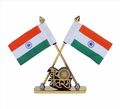 Feelitson Khadi Flag Vande Mataram Symbol & The Ashoka Chakra For Office 1Pcs Triangle Car Dashboard Flag