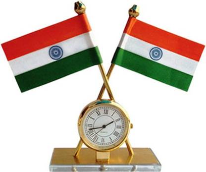 Boopow Brand Indian flag with watch Rectangle Car Dashboard Flag