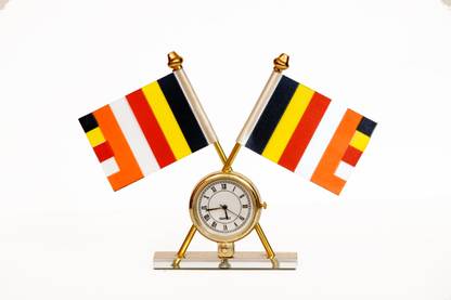 He and She SHOPPINGS Panchsheel Crossed Design Flag with Watch for car Dashboard Office Table Rectangle Car Dashboard Flag