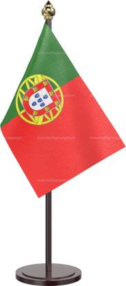 The Flag Company Single portugal Table Flag With Black Plastic Base and Plastic Pole Rectangle Table Miniature Flag