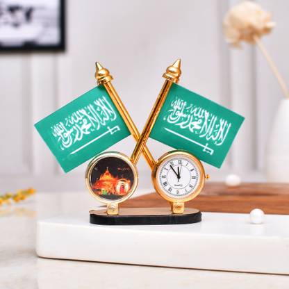 Kraft Bugs Islamic Table Desk Clock-Ajmer Sharif Design With Holy First Kalma Flags Triangle Car Dashboard Flag