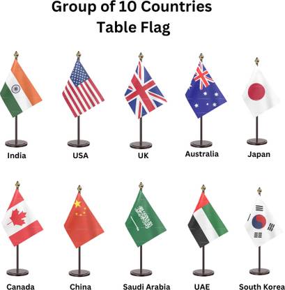The Flag Company The Flag Company Set of 10 Countries Table Flags with Stands Rectangle Table Miniature Flag