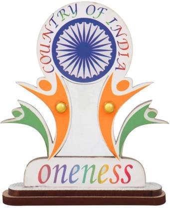 AIS Indian National Flag with Oneness Symbol for Work Desk, Study Table Triangle Car Dashboard Flag